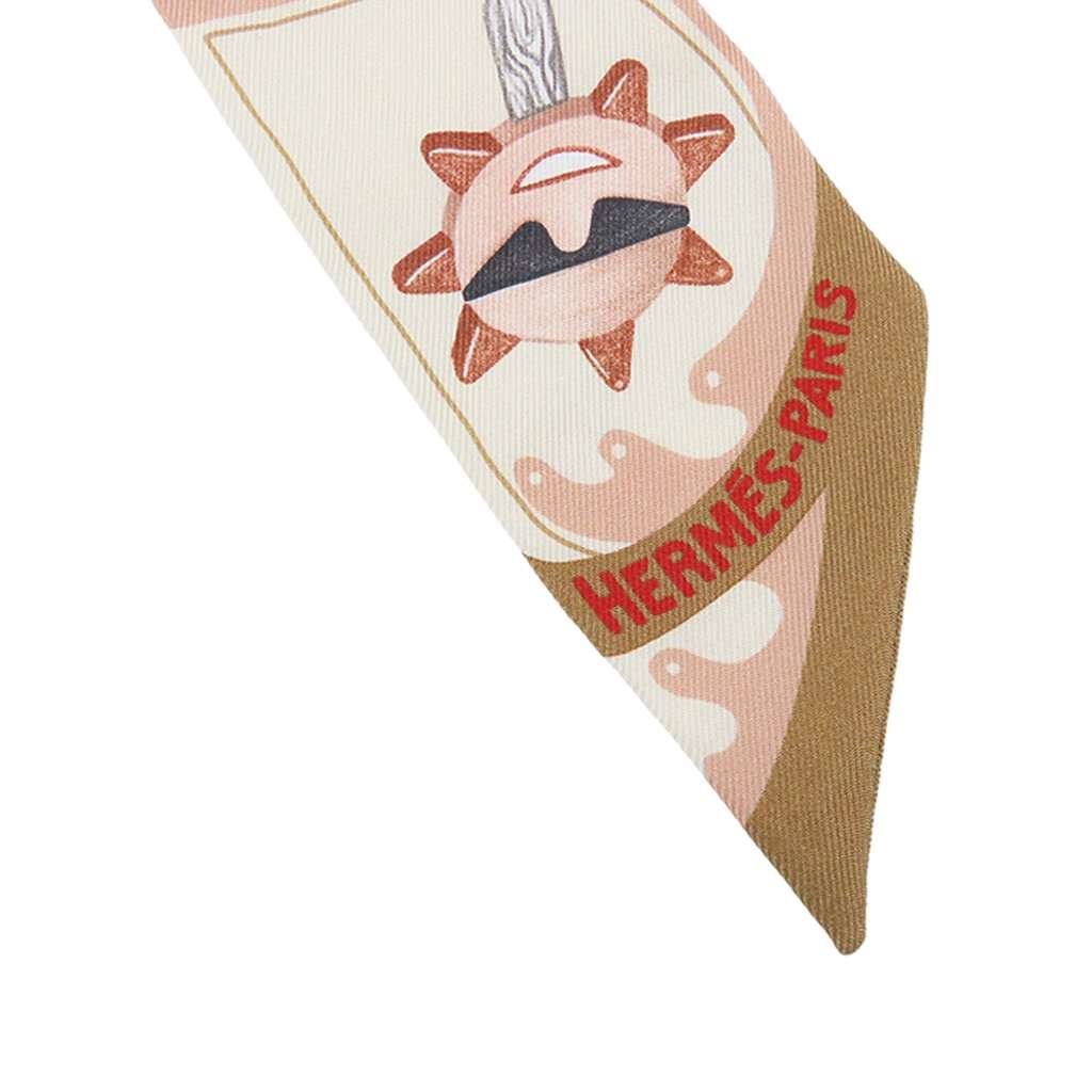 Hermès Funny Ice Cream Silk Twilly Scarf Beige Very good condition - Box View