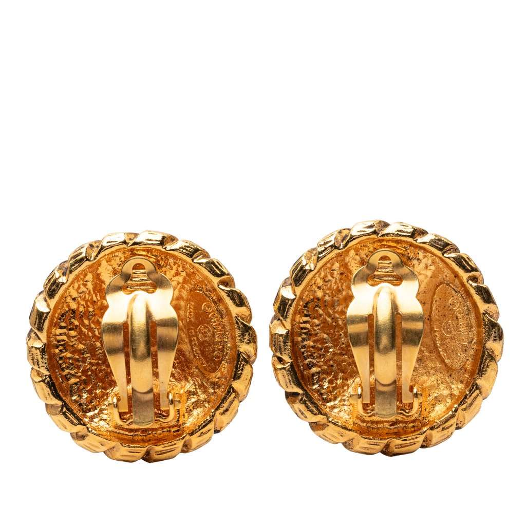 Chanel CC Gold Plated Sunburst Round Clip On Earrings Gold Metal Very good condition - Back View
