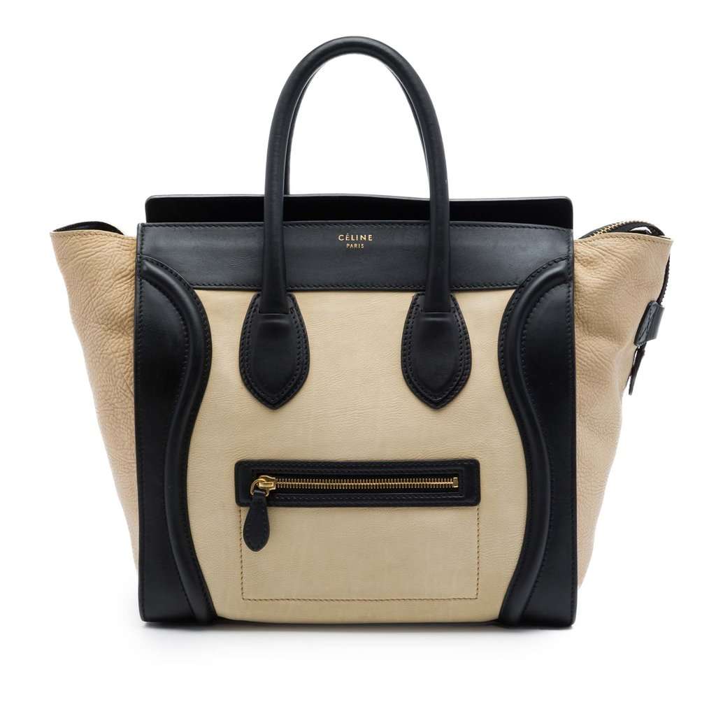 Celine Mini Bicolor Leather Luggage Tote Beige Leather Very good - Front View