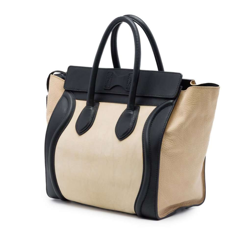Celine Mini Bicolor Leather Luggage Tote Beige Leather Very good - Back View