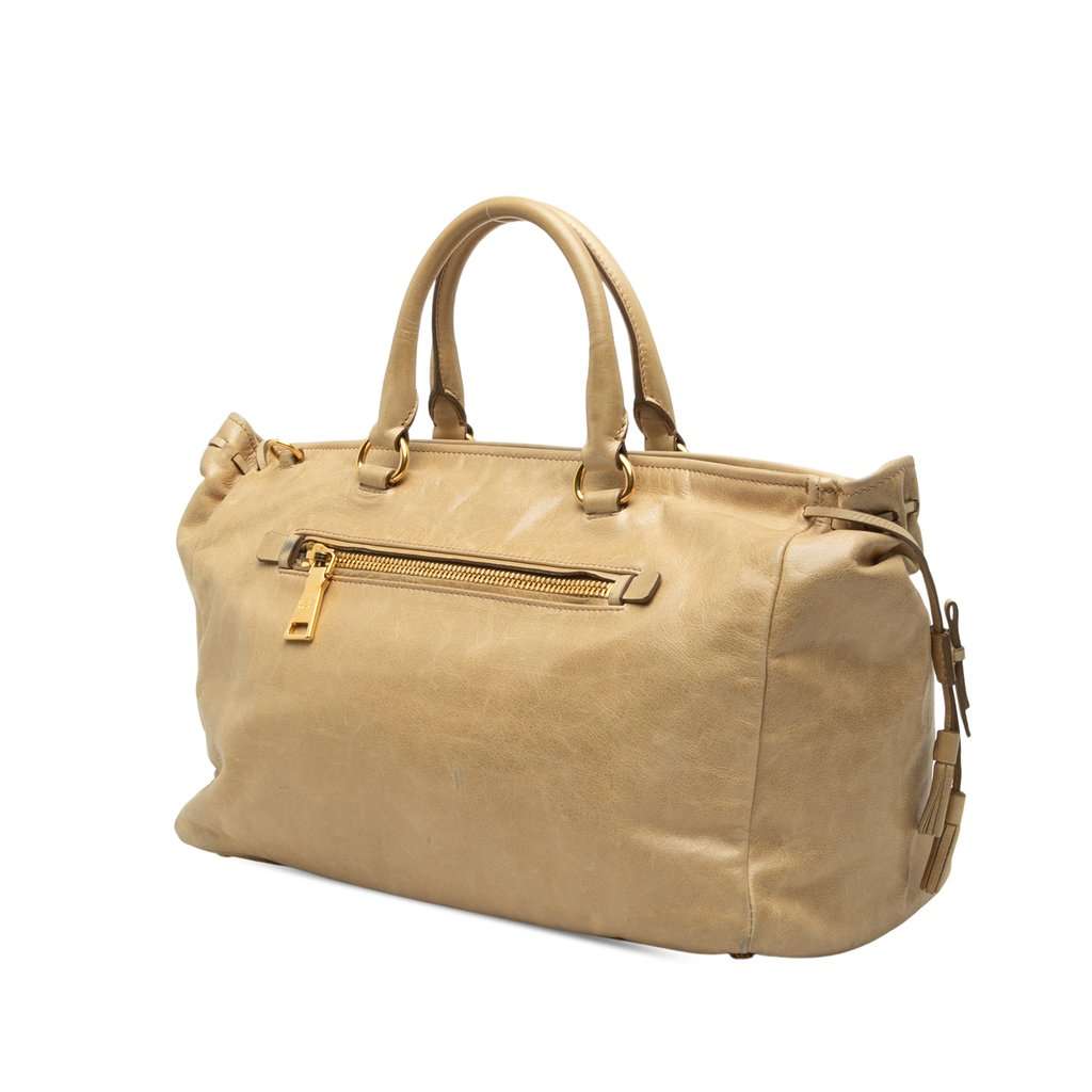 Prada Vitello Shine Satchel Beige Leather Very good - Back View