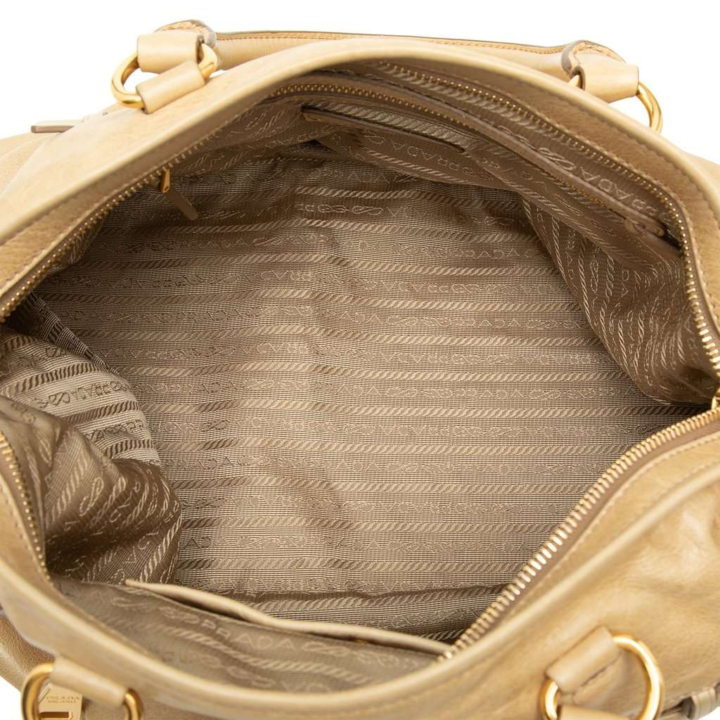 Prada Vitello Shine Satchel Beige Leather Very good - Model View