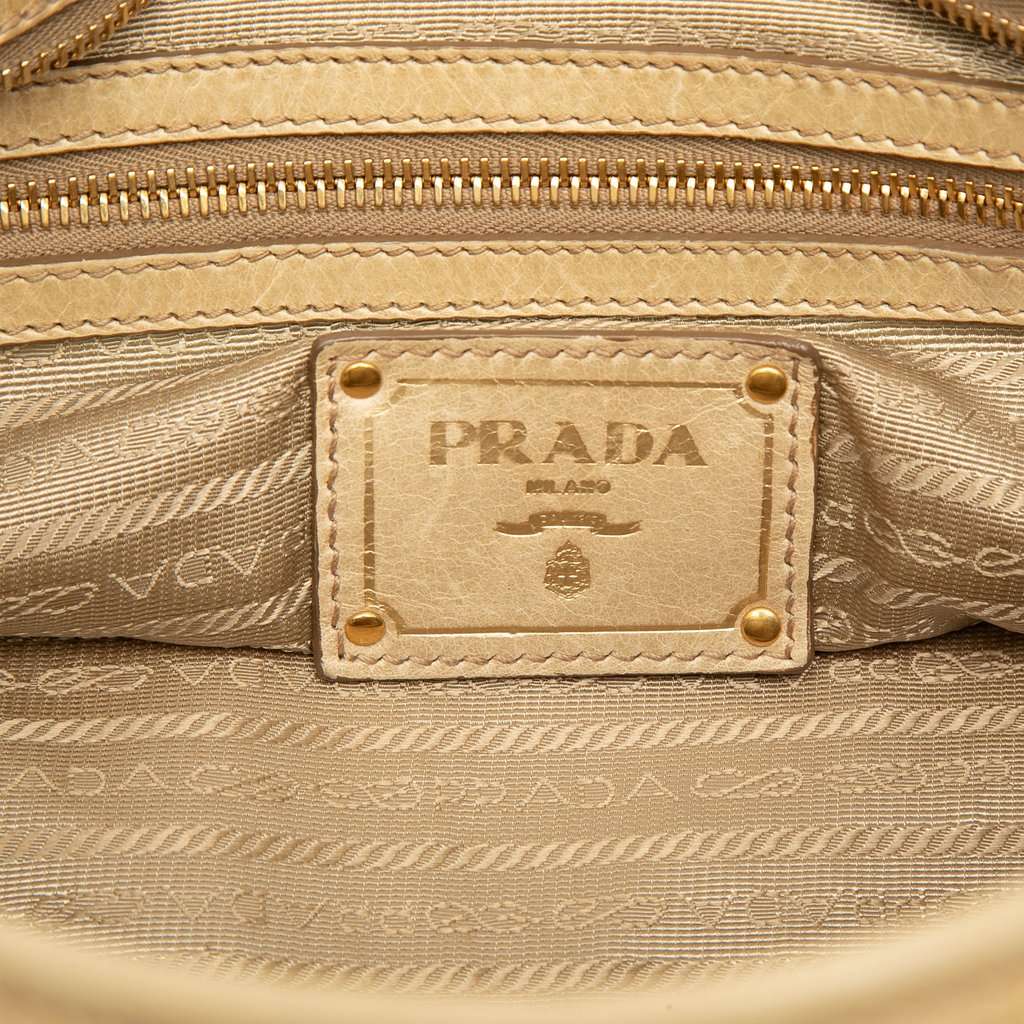 Prada Vitello Shine Satchel Beige Leather Very good - Box View