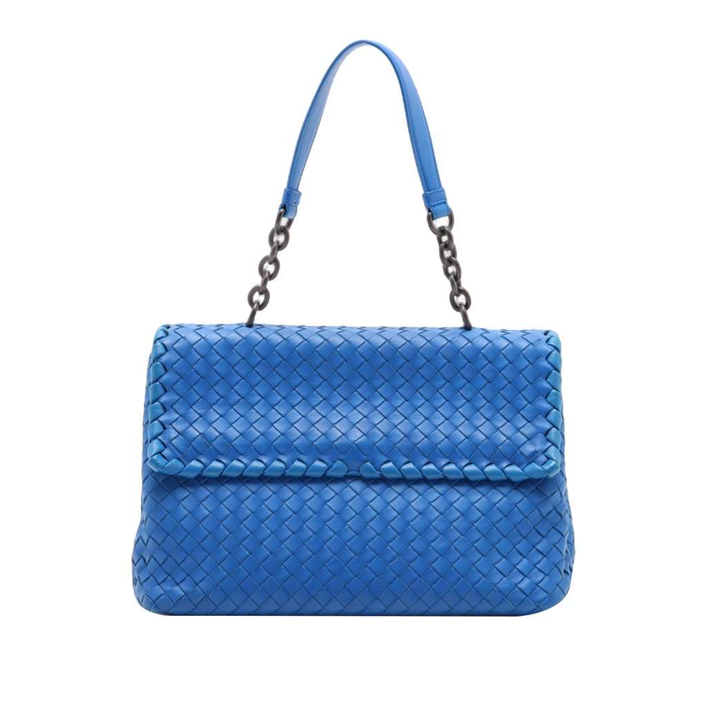 Bottega Veneta Large Intrecciato Nappa Olympia Shoulder Bag Blue Leather Very good condition - Front View