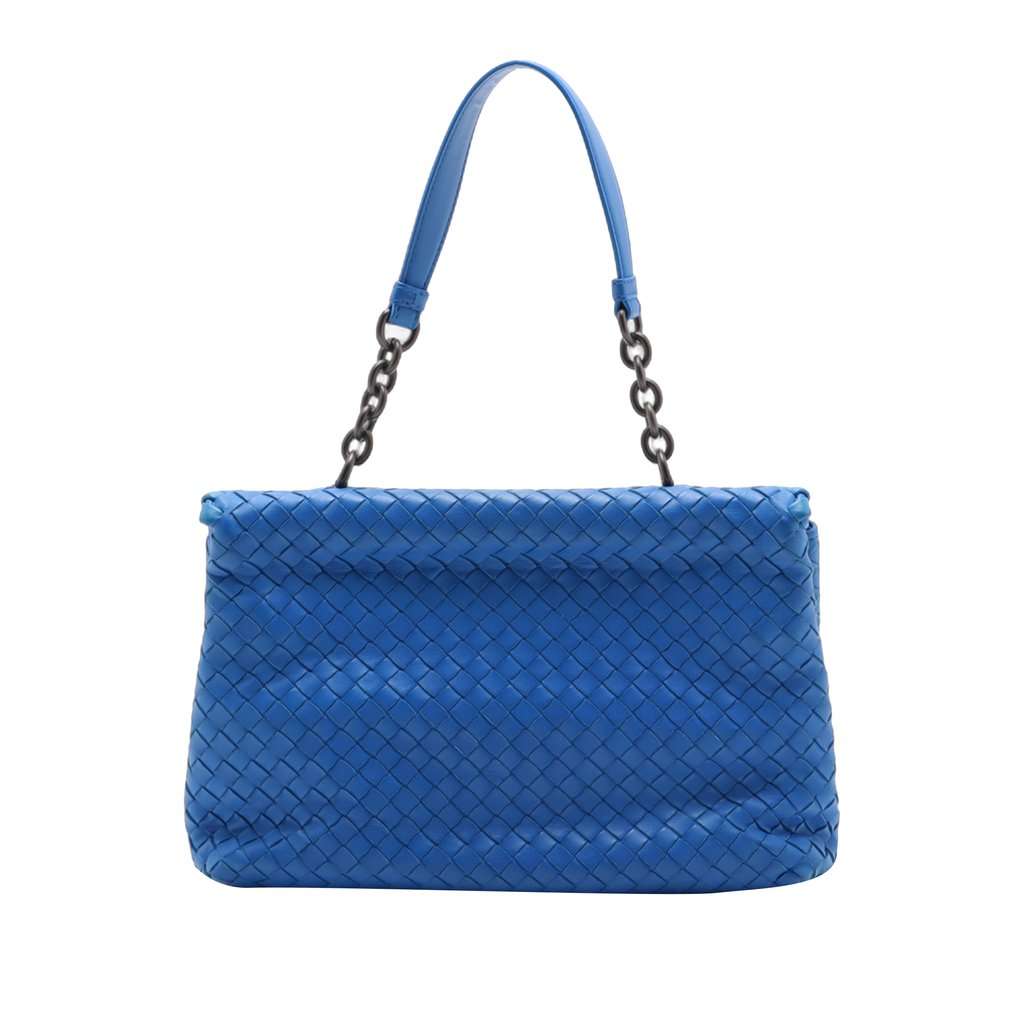 Bottega Veneta Large Intrecciato Nappa Olympia Shoulder Bag Blue Leather Very good condition - Back View