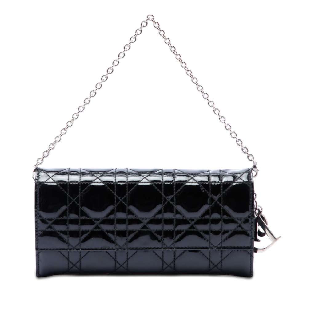 Dior Patent Cannage Lady Dior Wallet On Chain Black Leather Very good - Front View