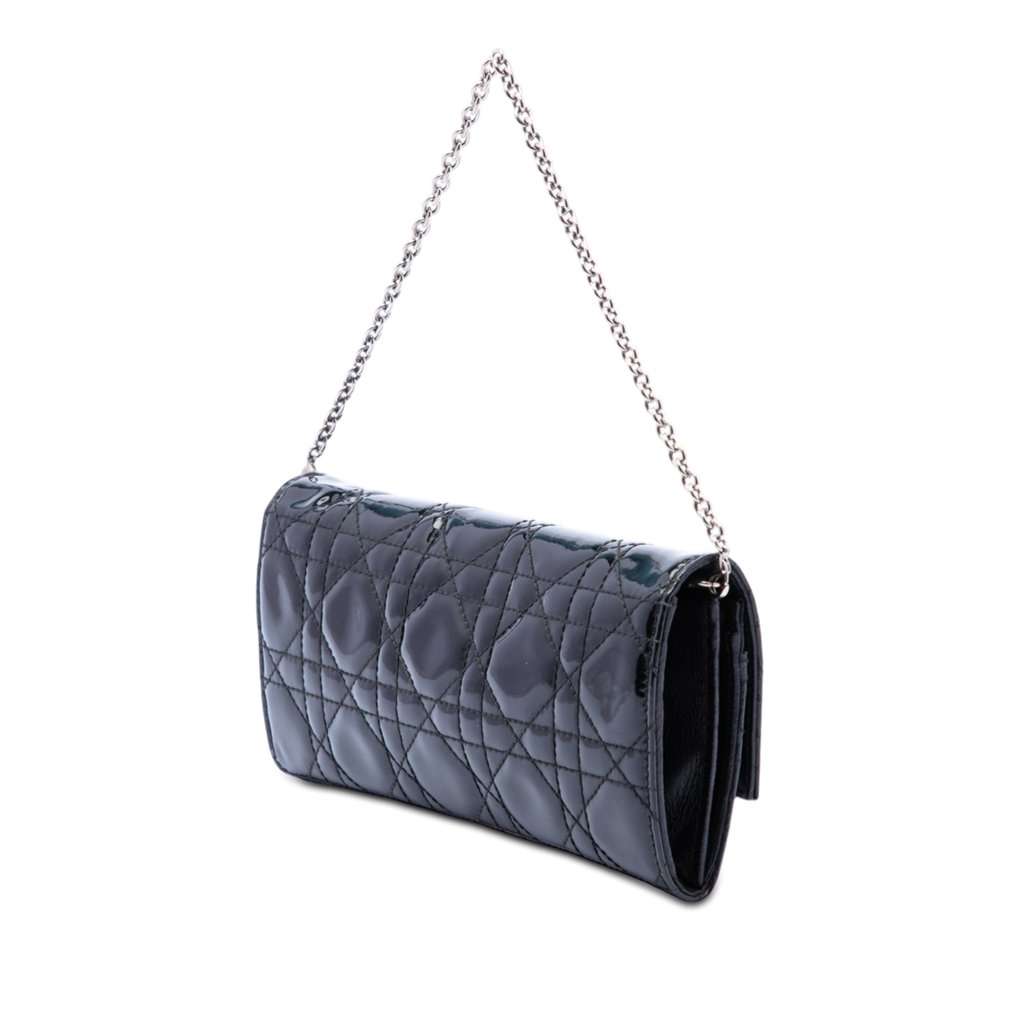 Dior Patent Cannage Lady Dior Wallet On Chain Black Leather Very good - Back View