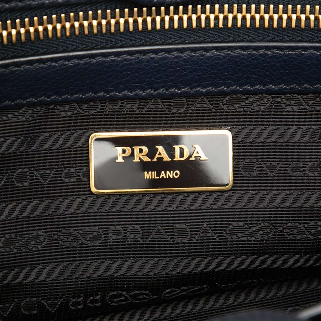 Prada Glace Calf Twin Pocket Double Handle Satchel Blue Leather Very good condition - Box View