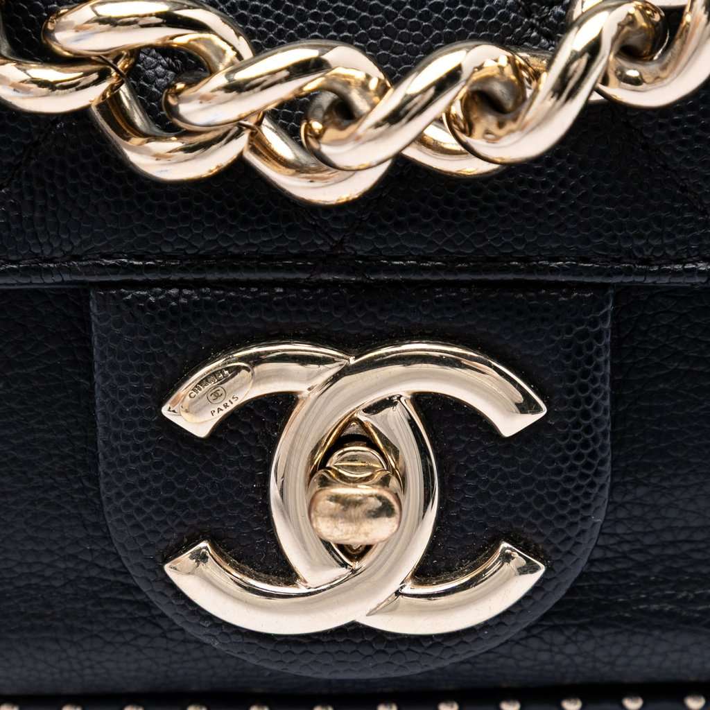 Chanel Small CC Quilted Caviar Studded Single Flap Black Leather Very good condition - Box View