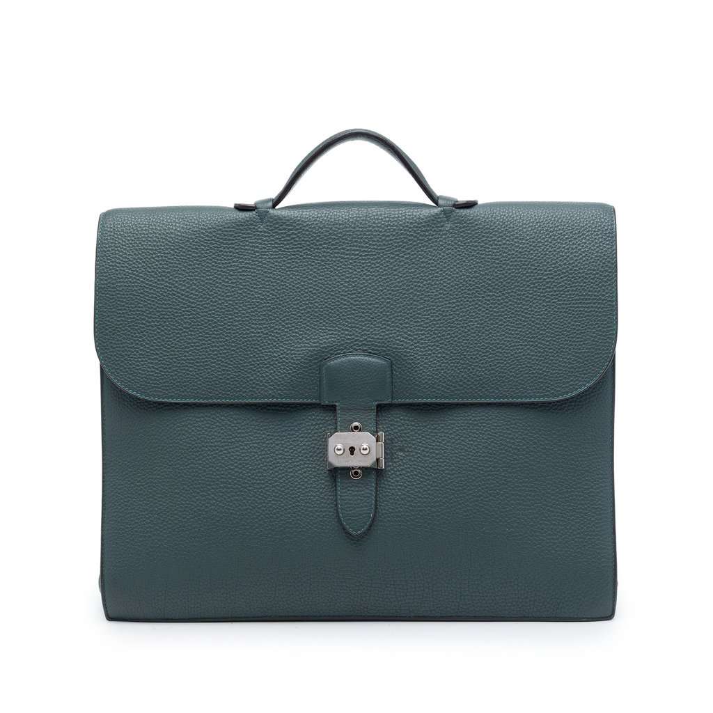 Hermès Togo Verso Sac a Depeches 38 Blue Leather Very good condition - Front View