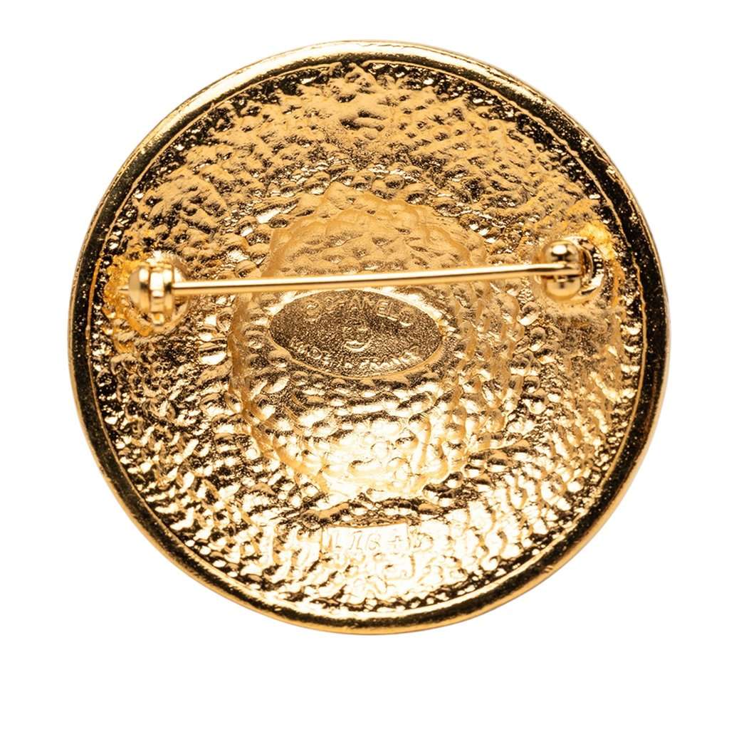 Chanel CC Gold Plated Sunburst Medallion Brooch Gold Metal Very good condition - Inside View
