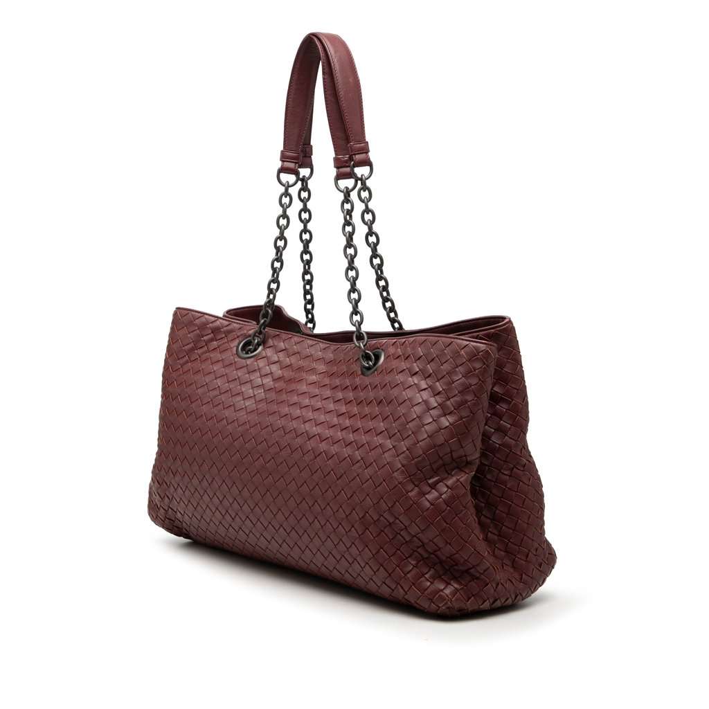 Bottega Veneta Large Nappa Intrecciato Double Chain Tote Red Leather Very good condition - Back View