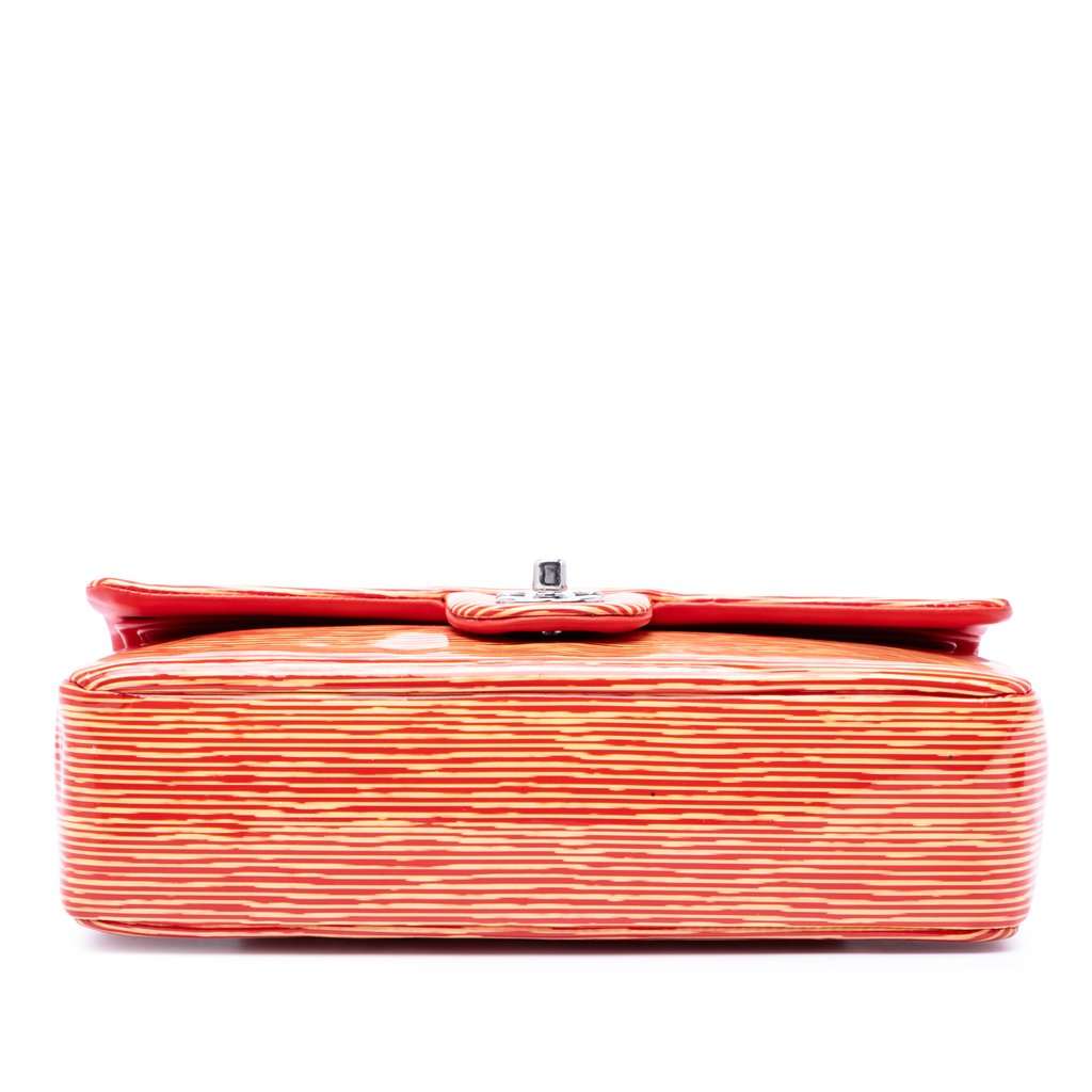 Chanel Medium Classic Patent Striped Double Flap Orange Leather Very good - Inside View