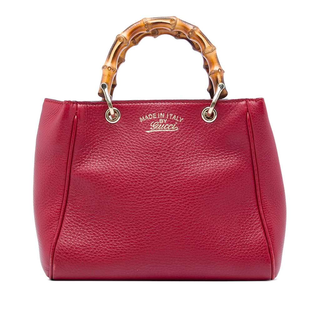 Gucci Mini Calfskin Bamboo Shopper Satchel Red Leather Very good - Front View