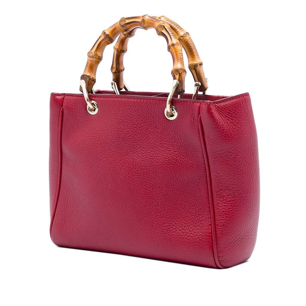Gucci Mini Calfskin Bamboo Shopper Satchel Red Leather Very good - Back View