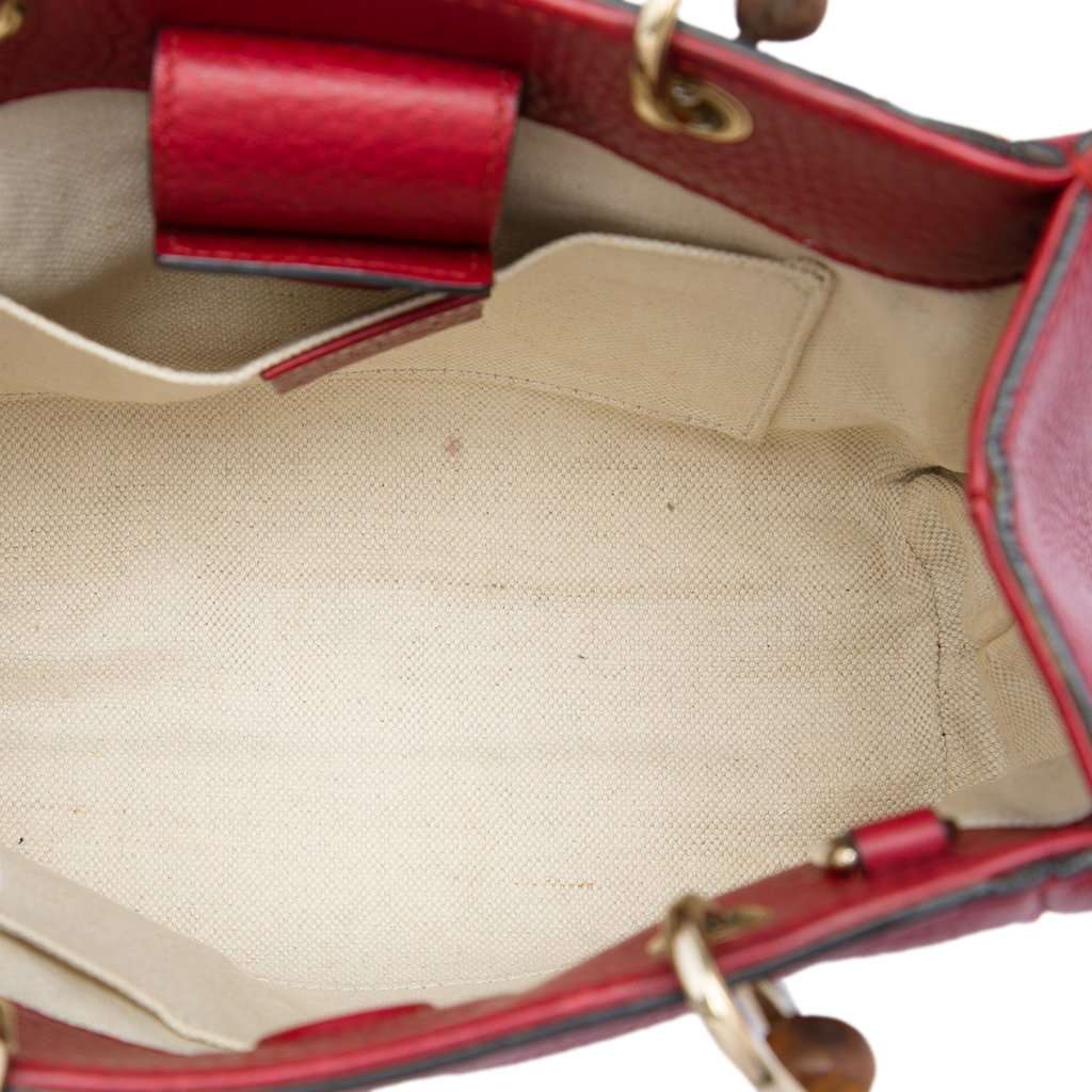 Gucci Mini Calfskin Bamboo Shopper Satchel Red Leather Very good - Model View