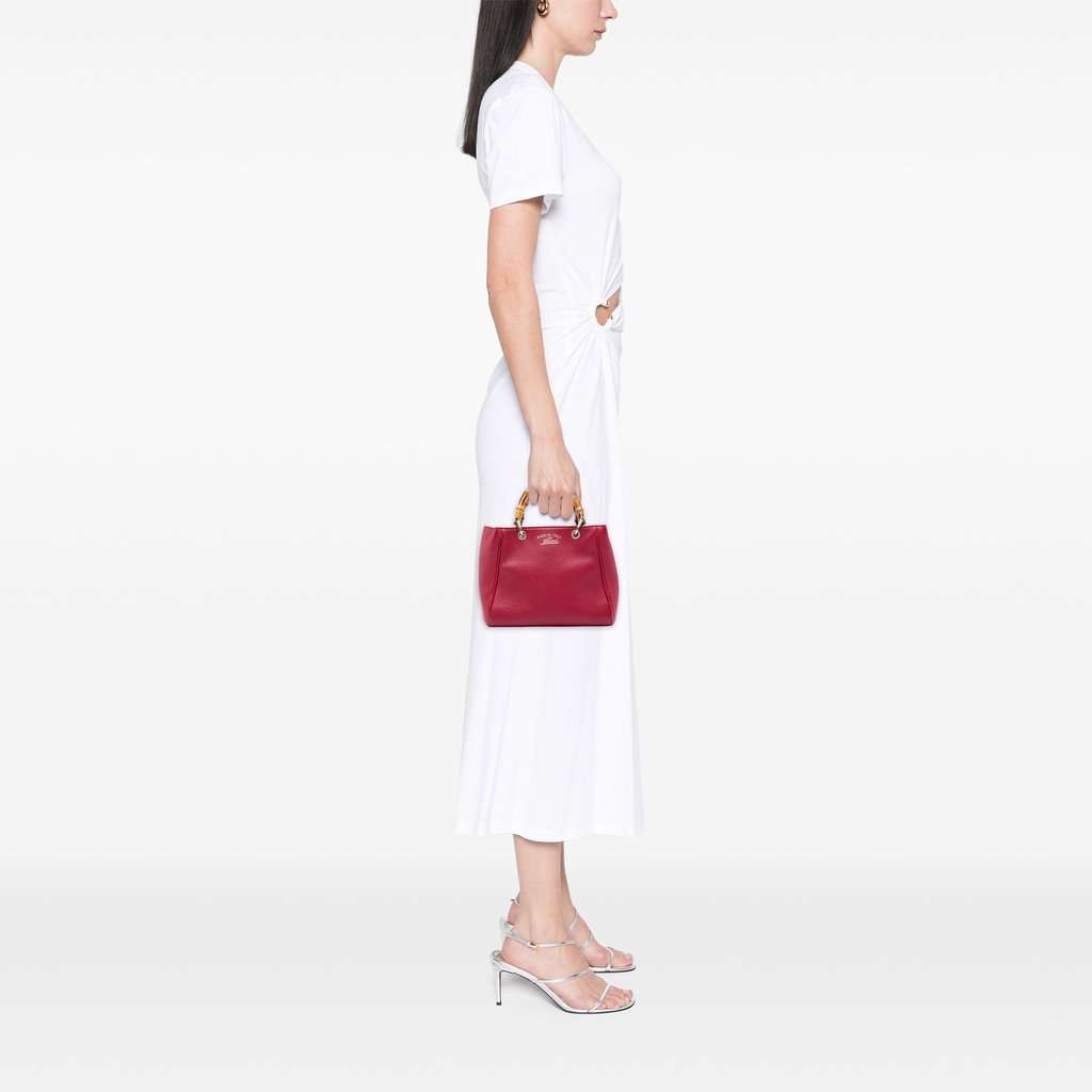Gucci Mini Calfskin Bamboo Shopper Satchel Red Leather Very good - Box View