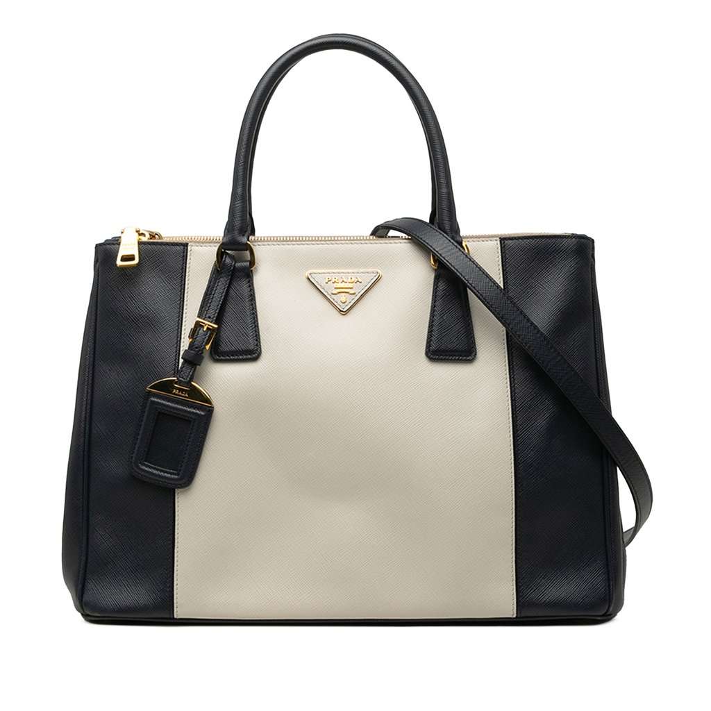 Prada Medium Bicolor Saffiano Lux Galleria Double Zip Satchel White Leather Very good condition - Front View
