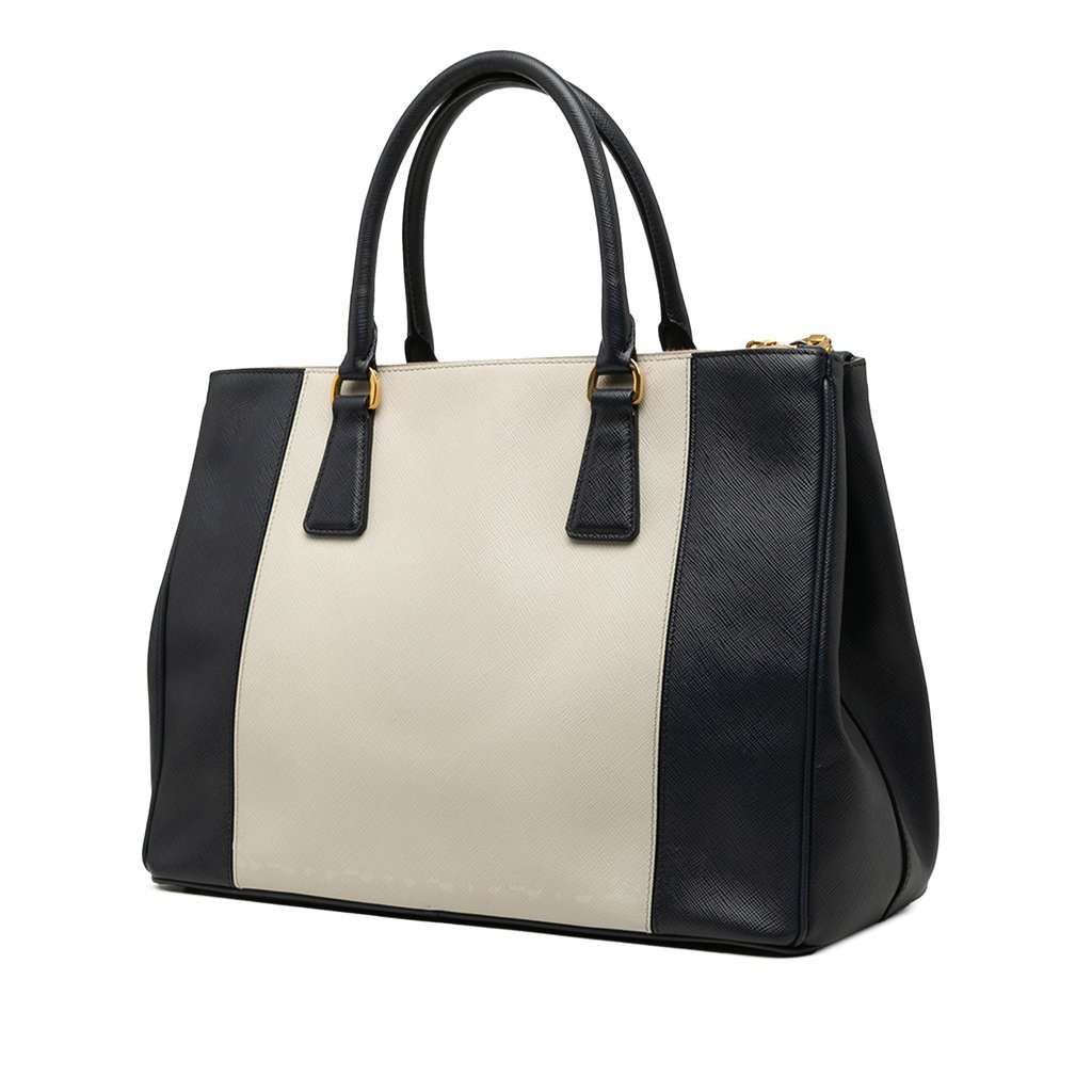 Prada Medium Bicolor Saffiano Lux Galleria Double Zip Satchel White Leather Very good condition - Back View