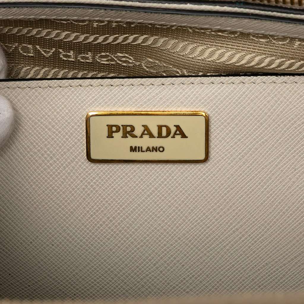 Prada Medium Bicolor Saffiano Lux Galleria Double Zip Satchel White Leather Very good condition - Box View
