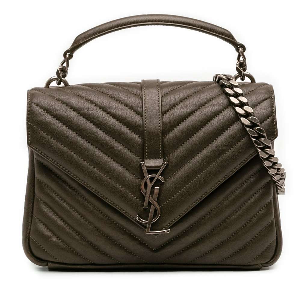 Saint Laurent Medium Quilted Chevron Sheepskin College Satchel Brown Leather Very good condition - Front View