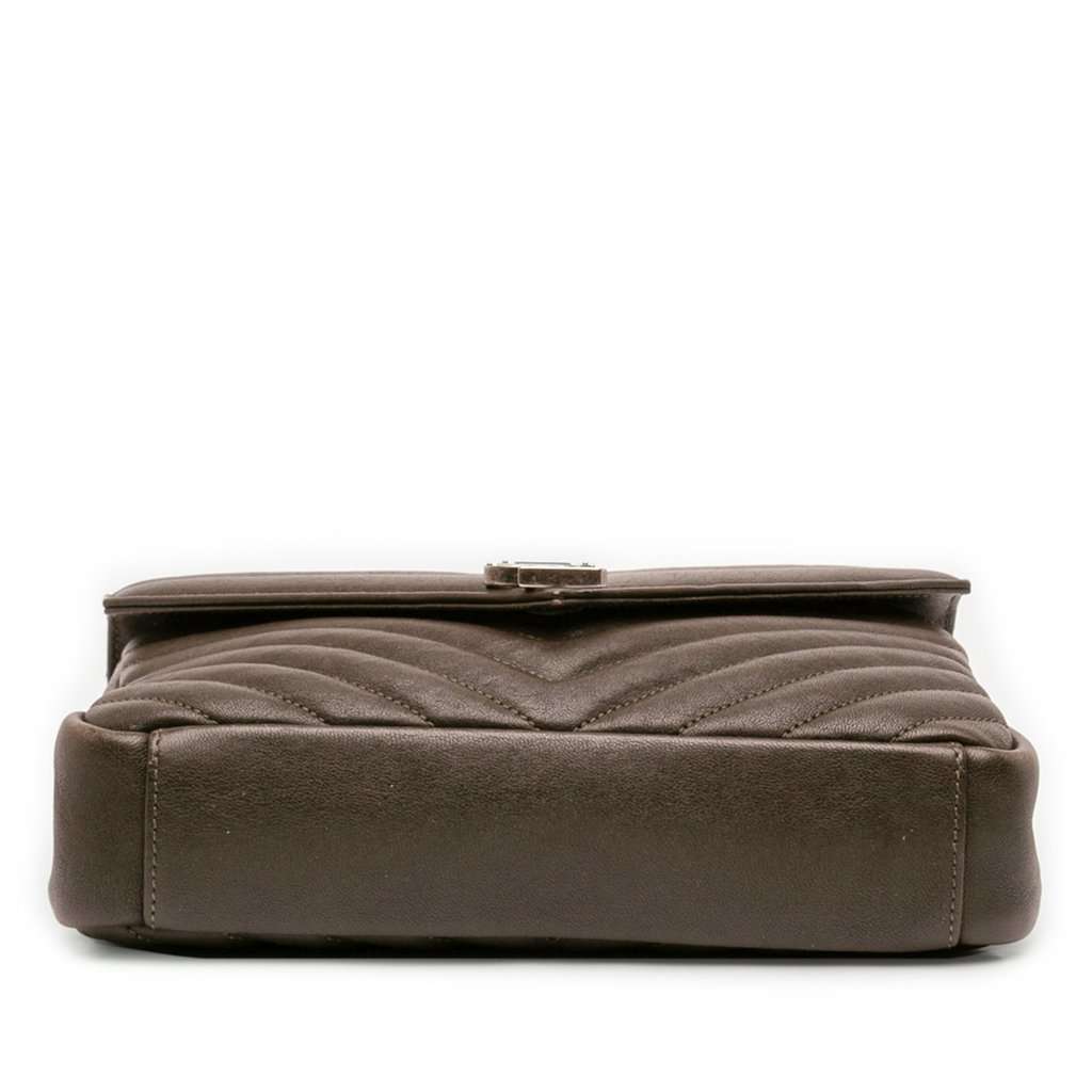 Saint Laurent Medium Quilted Chevron Sheepskin College Satchel Brown Leather Very good condition - Inside View