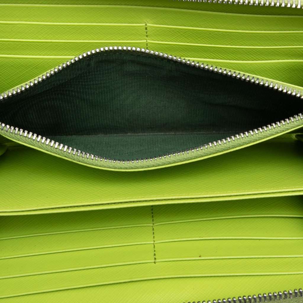 Prada Saffiano Watermelon Zip Around Long Wallet Green Leather Very good - Model View