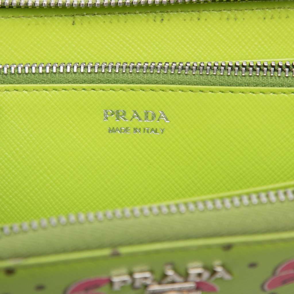 Prada Saffiano Watermelon Zip Around Long Wallet Green Leather Very good - Box View
