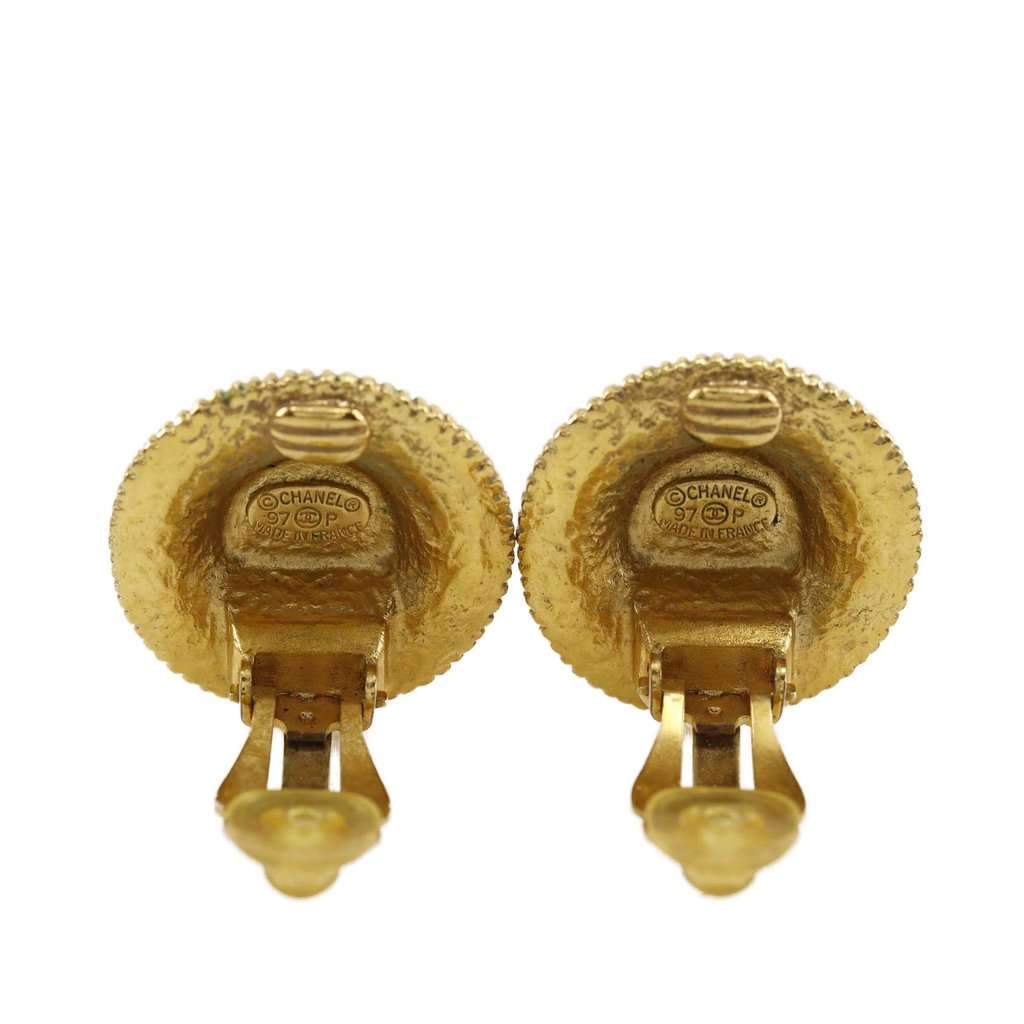 Chanel CC Gold Plated Medallion Clip On Earrings Gold Metal Very good - Back View