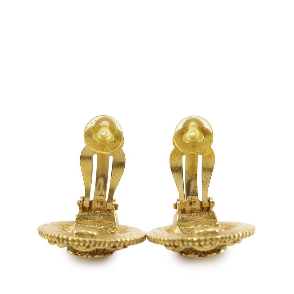 Chanel CC Gold Plated Medallion Clip On Earrings Gold Metal Very good - Model View