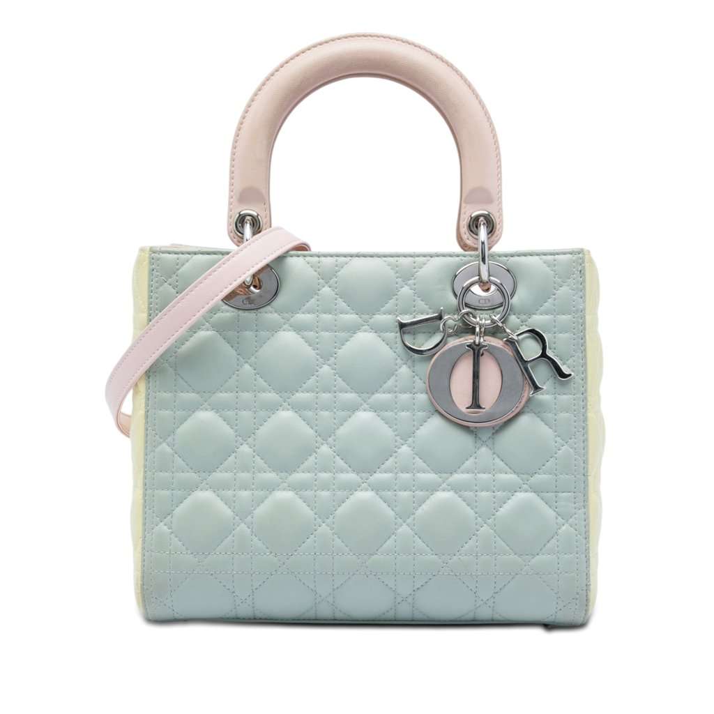Dior Medium Tricolor Lambskin Cannage Lady Dior Green Leather Very good - Front View