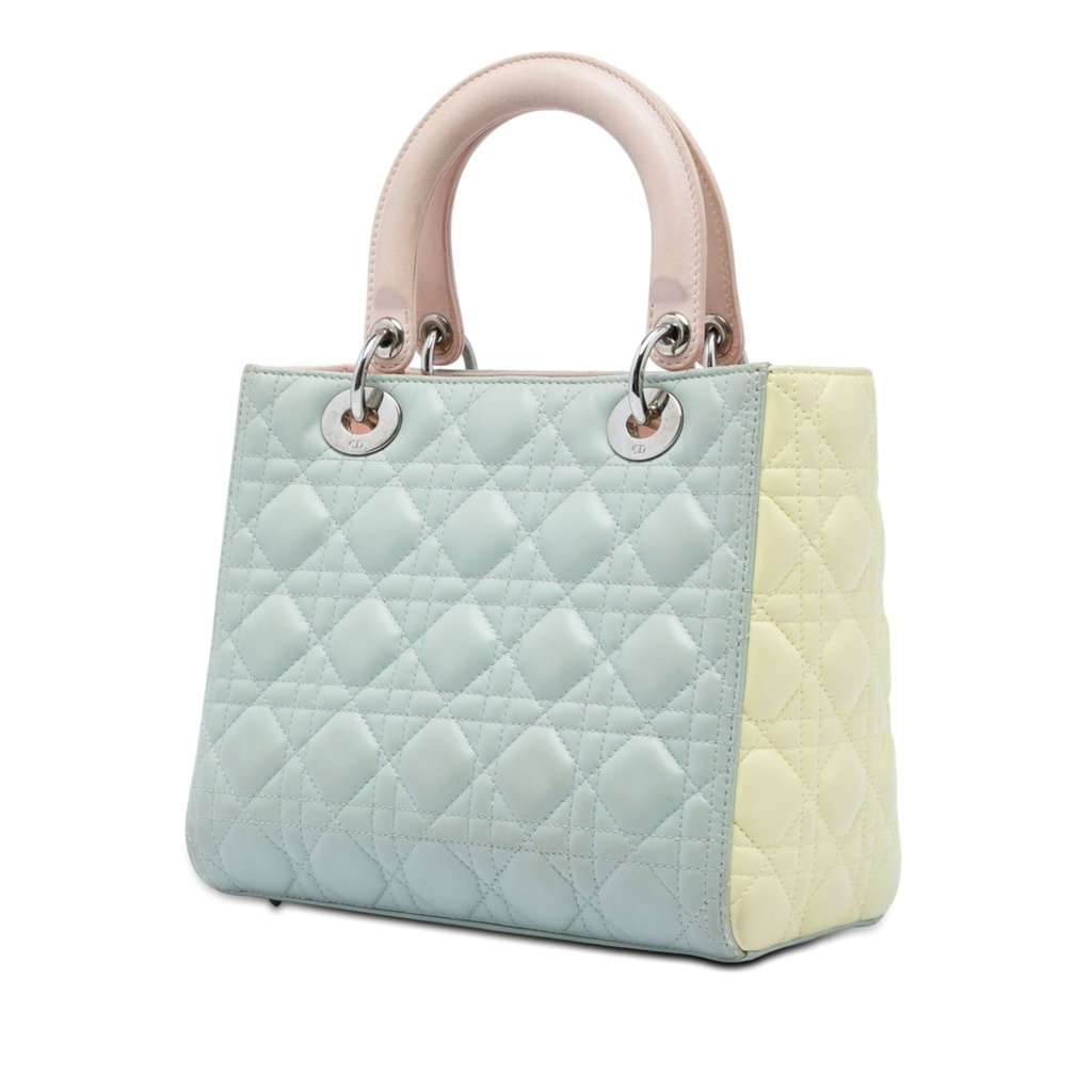 Dior Medium Tricolor Lambskin Cannage Lady Dior Green Leather Very good - Back View
