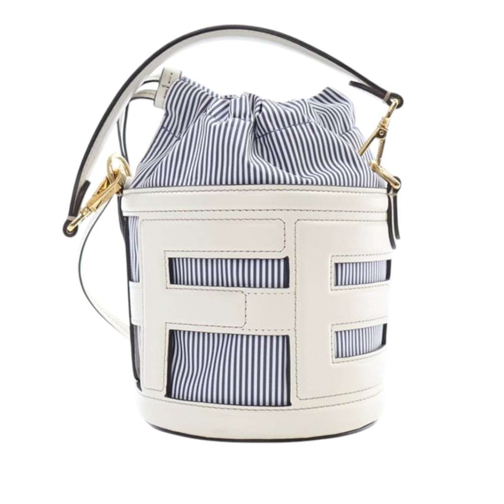Fendi Mini Leather and Canvas Logo Step Out Bag White Leather Very good condition - Front View
