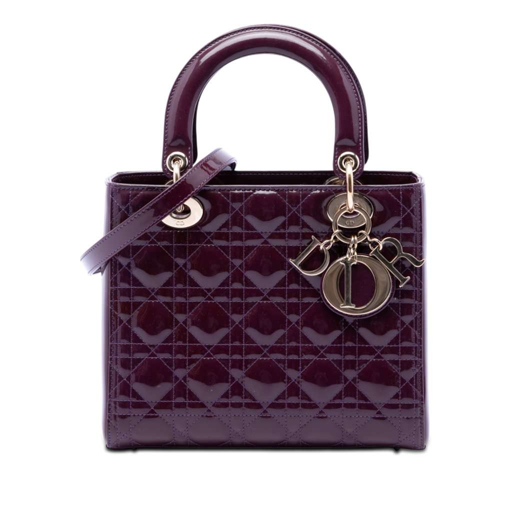 Dior Medium Patent Cannage Lady Dior Purple Leather Very good condition - Front View
