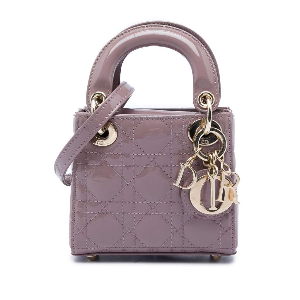Dior Micro Patent Cannage Lady Dior Pink Leather Very good - Front View