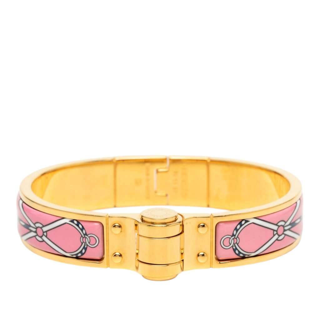 Hermès Narrow Charniere Uni Enamel Bracelet Pink Very good - Front View