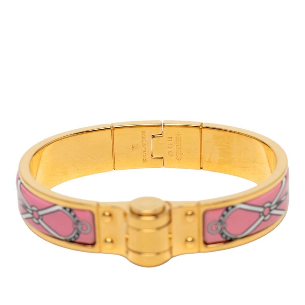 Hermès Narrow Charniere Uni Enamel Bracelet Pink Very good - Model View
