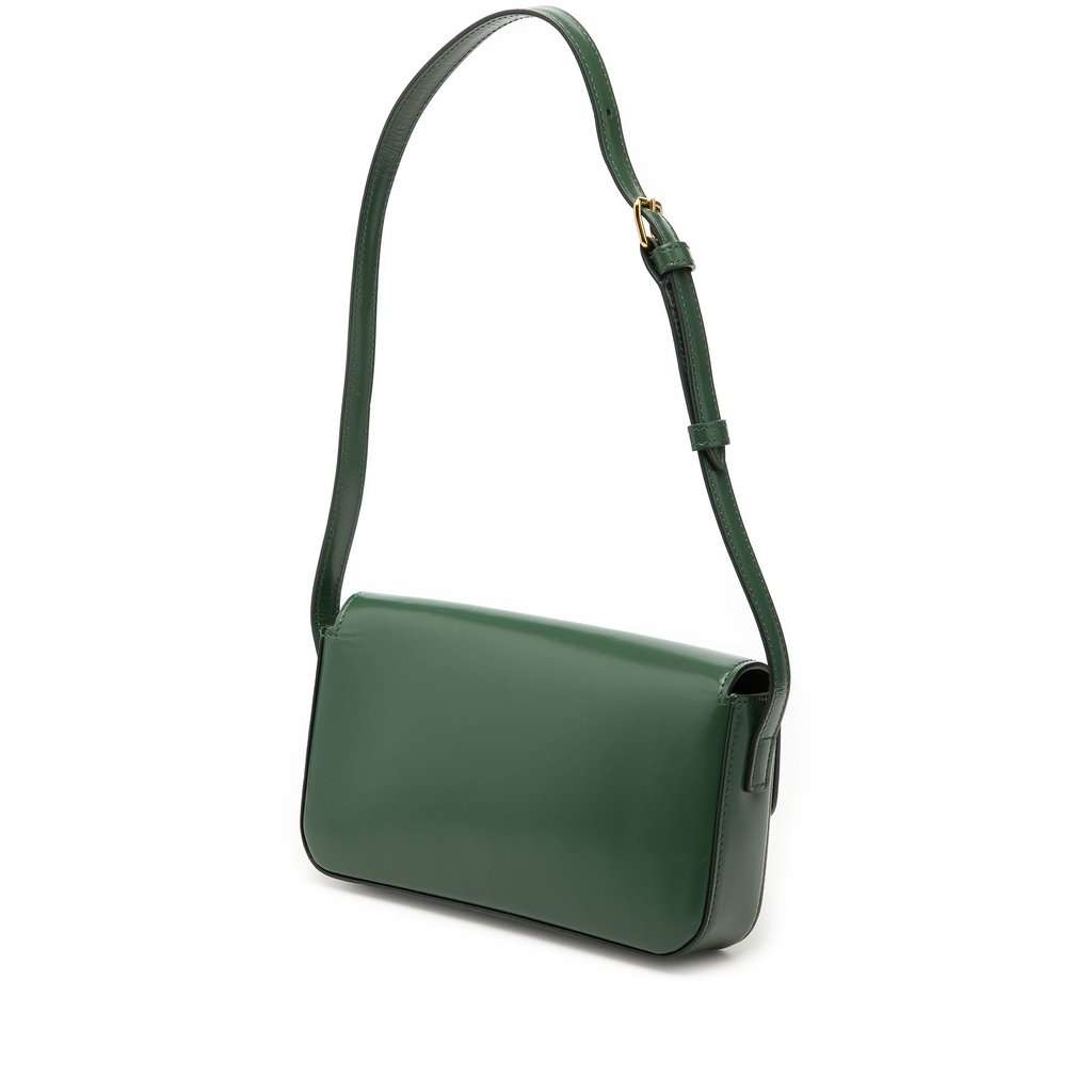 Celine Shiny Calfskin Claude Shoulder Bag Green Leather Very good condition - Back View