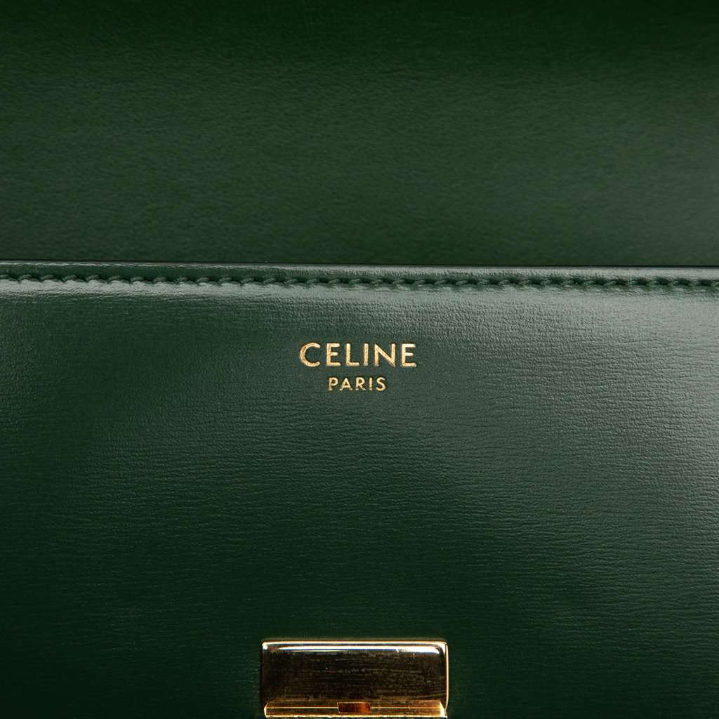 Celine Shiny Calfskin Claude Shoulder Bag Green Leather Very good condition - Box View
