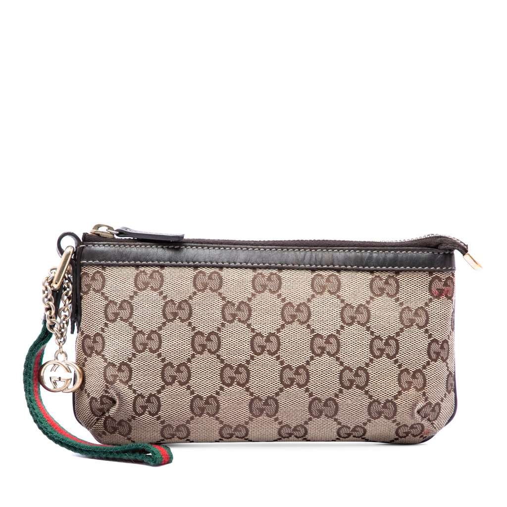Gucci GG Canvas Web Jolicoeur Wristlet Pouch Beige Very good condition - Front View