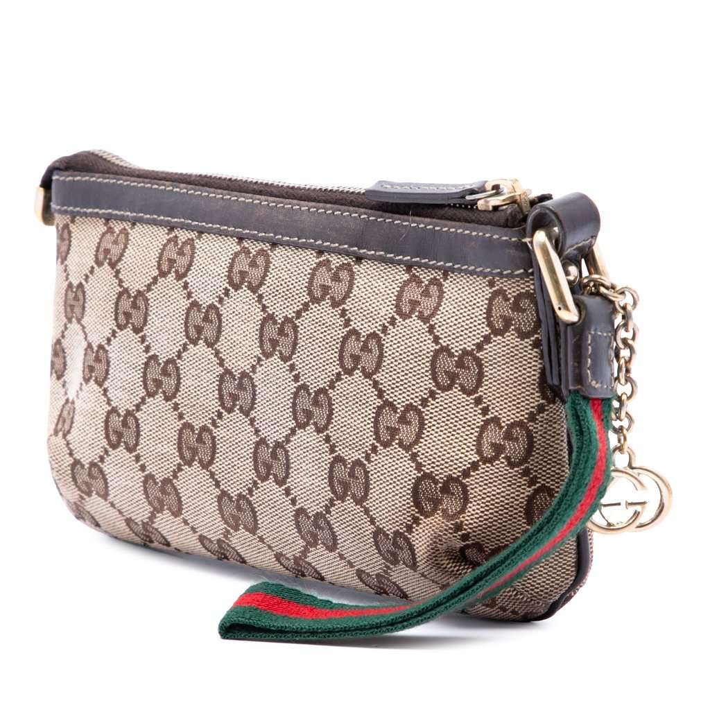Gucci GG Canvas Web Jolicoeur Wristlet Pouch Beige Very good condition - Back View