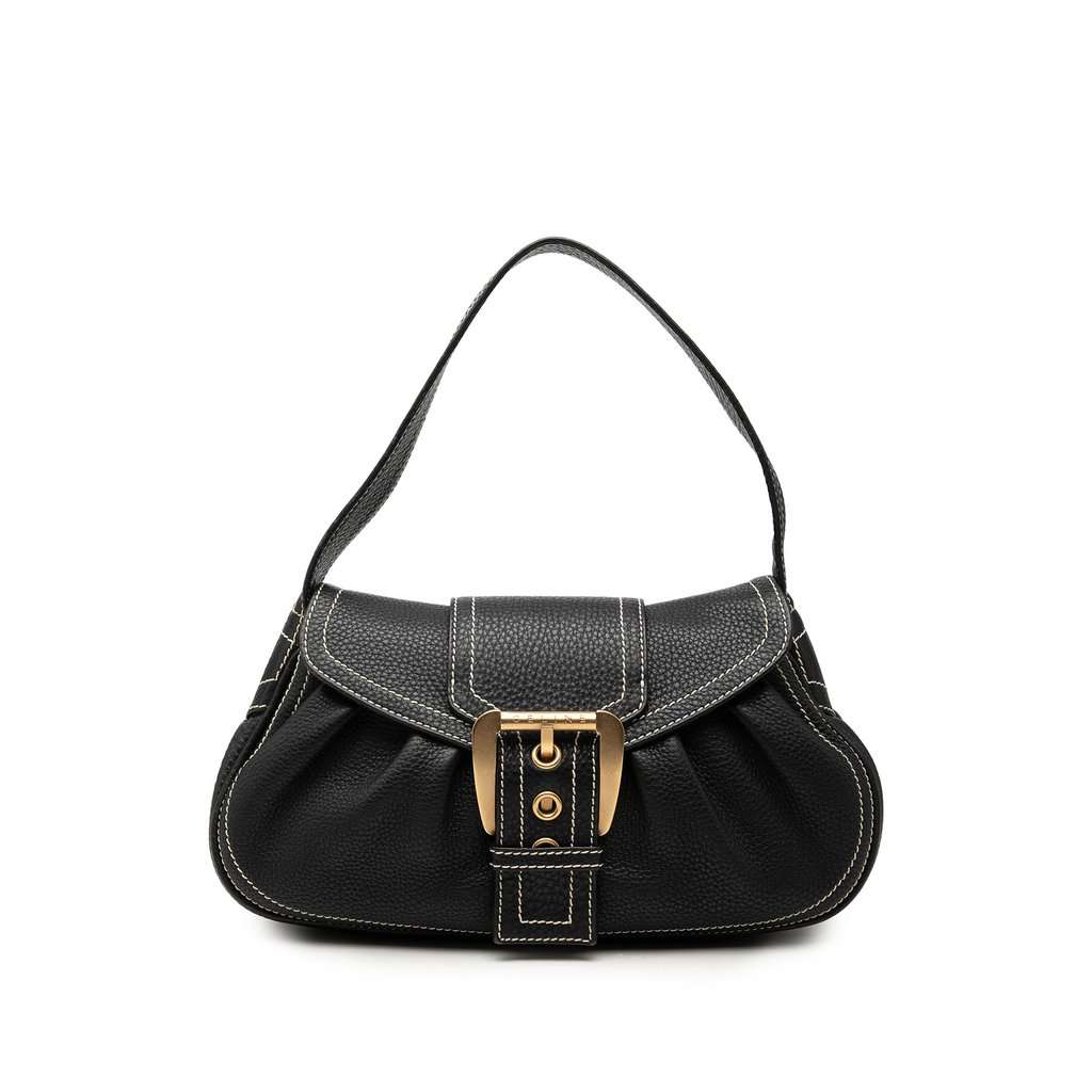 Celine Grained Leather Buckle Shoulder Bag Black Leather Very good condition - Front View