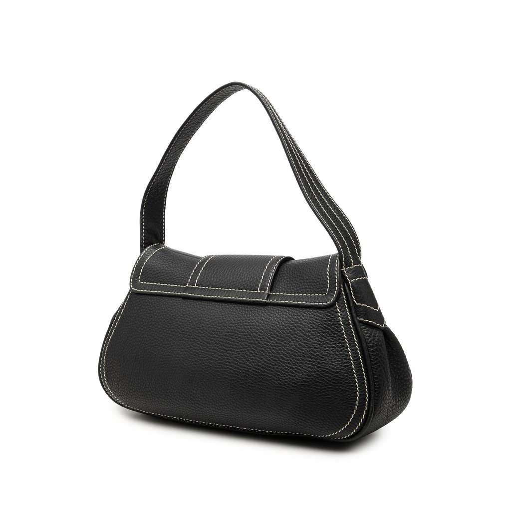 Celine Grained Leather Buckle Shoulder Bag Black Leather Very good condition - Back View