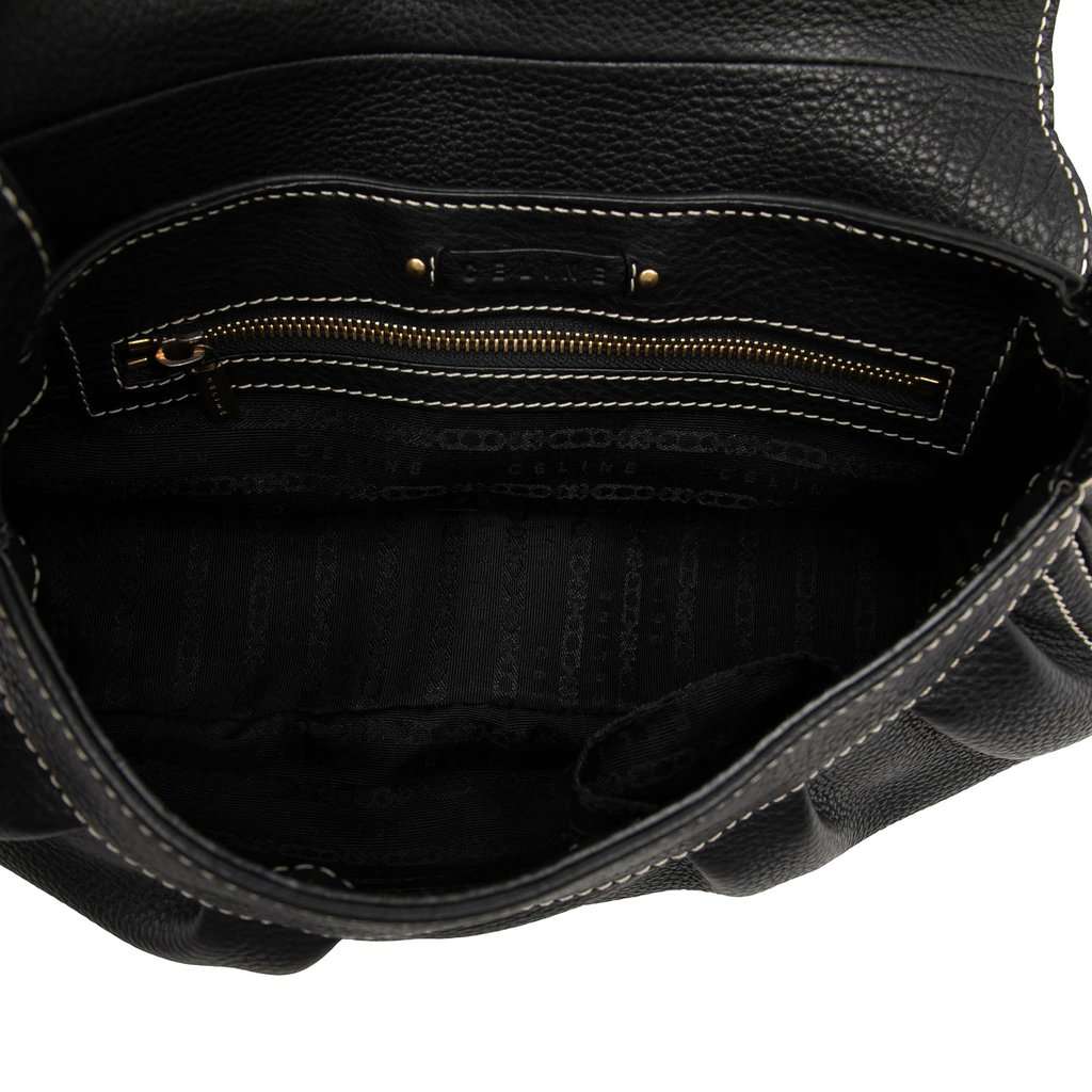 Celine Grained Leather Buckle Shoulder Bag Black Leather Very good condition - Model View