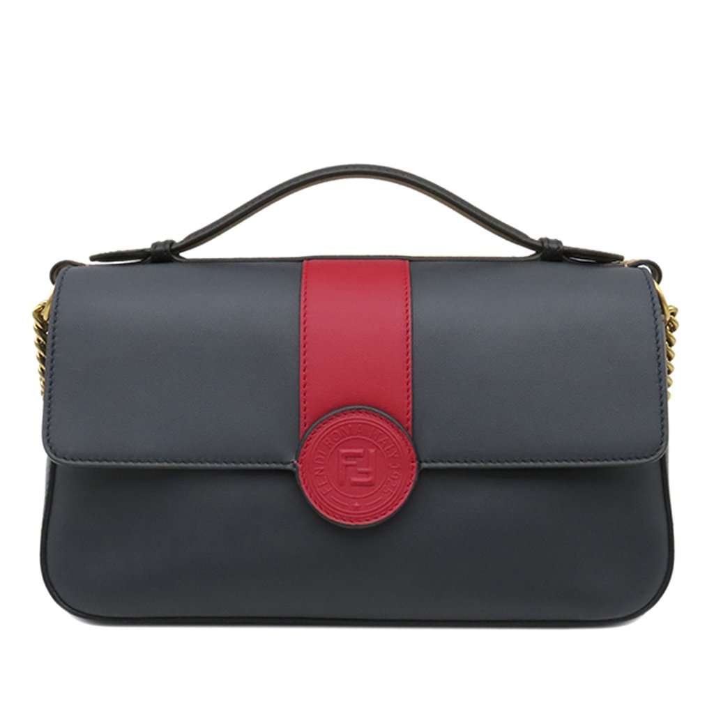 Fendi Bicolor Leather Double F Baguette Satchel Blue Leather Very good - Front View