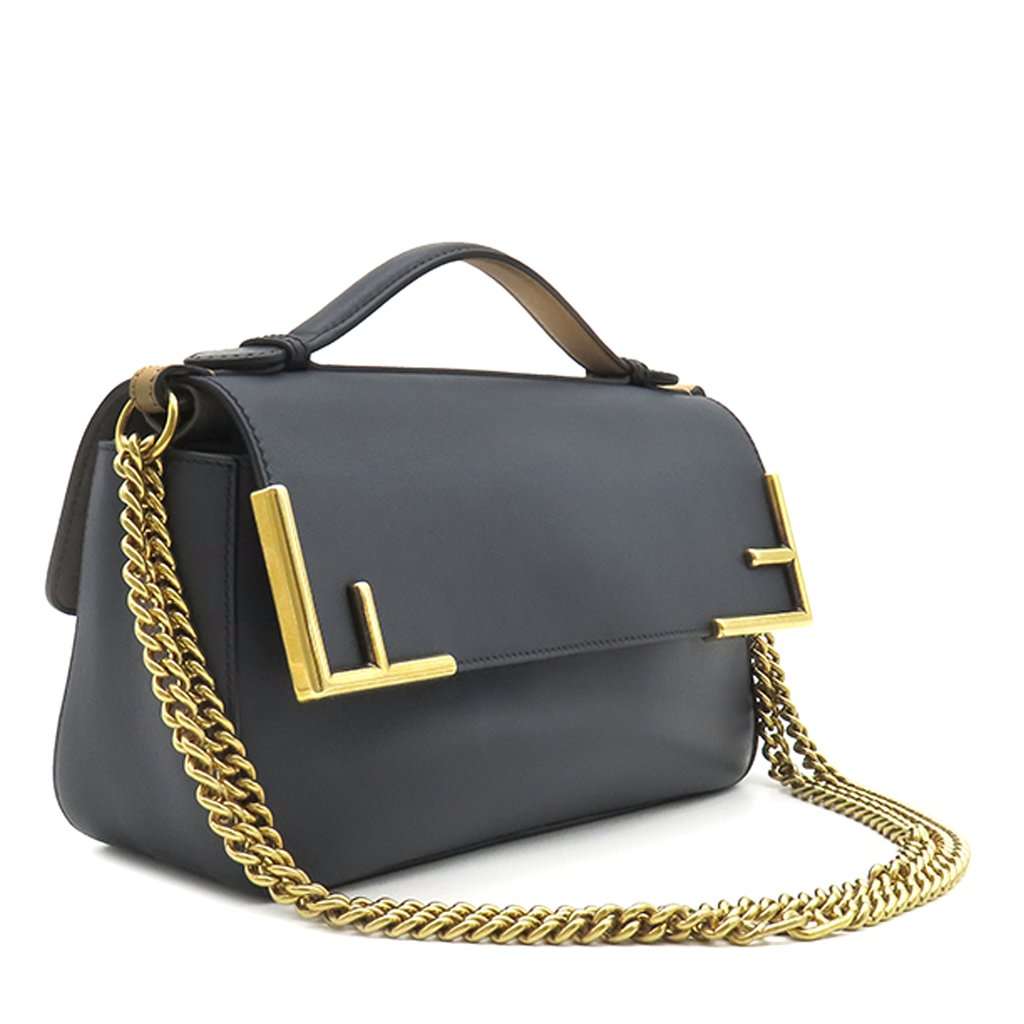 Fendi Bicolor Leather Double F Baguette Satchel Blue Leather Very good - Back View
