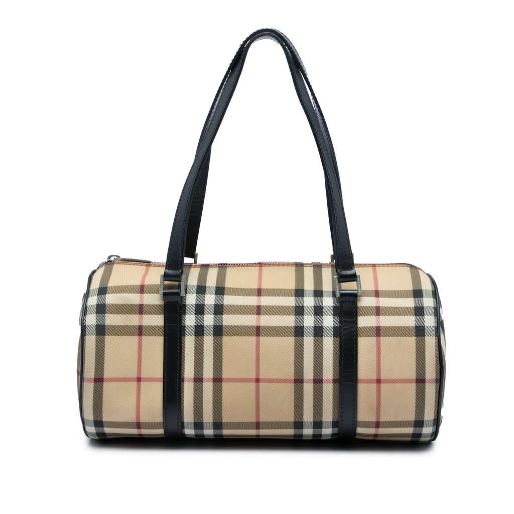 Burberry House Check Canvas Barrel Handbag Beige Very good - Front View