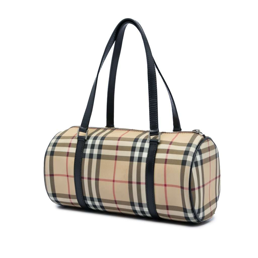 Burberry House Check Canvas Barrel Handbag Beige Very good - Back View