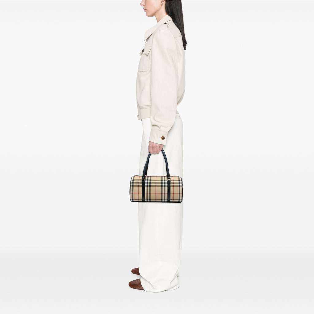 Burberry House Check Canvas Barrel Handbag Beige Very good - Box View