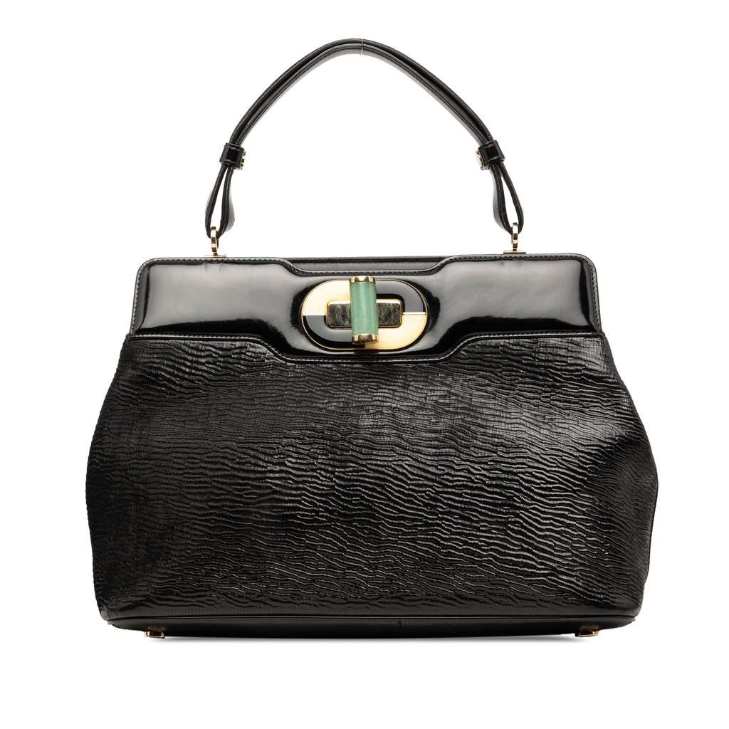 Bvlgari Isabella Rossellini Wrinkled Patent Top Handle Bag Black Leather Very good condition - Front View
